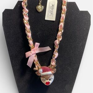 Betsey Johnson Jingle Bell Bling Winking Reindeer Pendant Necklace - NWT***